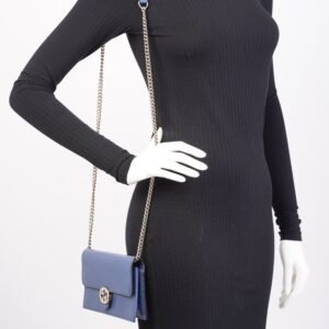 Gucci Interlocking GG Chain Wallet Blue Leather | AlmaBagz