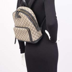 Gucci Bee Backpack Supreme Print / Black Coated Canvas Small | AlmaBagz