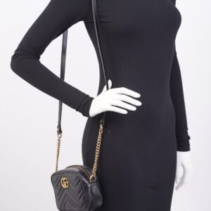 Gucci Marmont Zip Black Matelasse Leather Mini | AlmaBagz