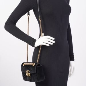 Gucci Marmont Flap Black Velvet Mini | AlmaBagz