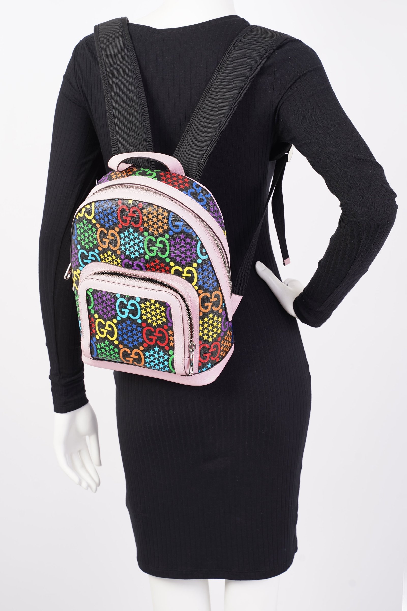 Gucci GG Supreme Psychedelic Backpack Black / Pink / Blue Small | AlmaBagz