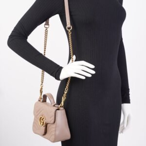 Gucci GG Marmont Top Handle Flap Bag Mauve Leather Mini | AlmaBagz