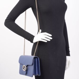 Gucci Interlocking GG Chain Blue Grained Leather | AlmaBagz