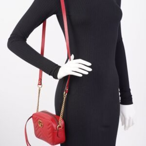 Gucci Marmont Zip Red Matelasse Leather Mini | AlmaBagz