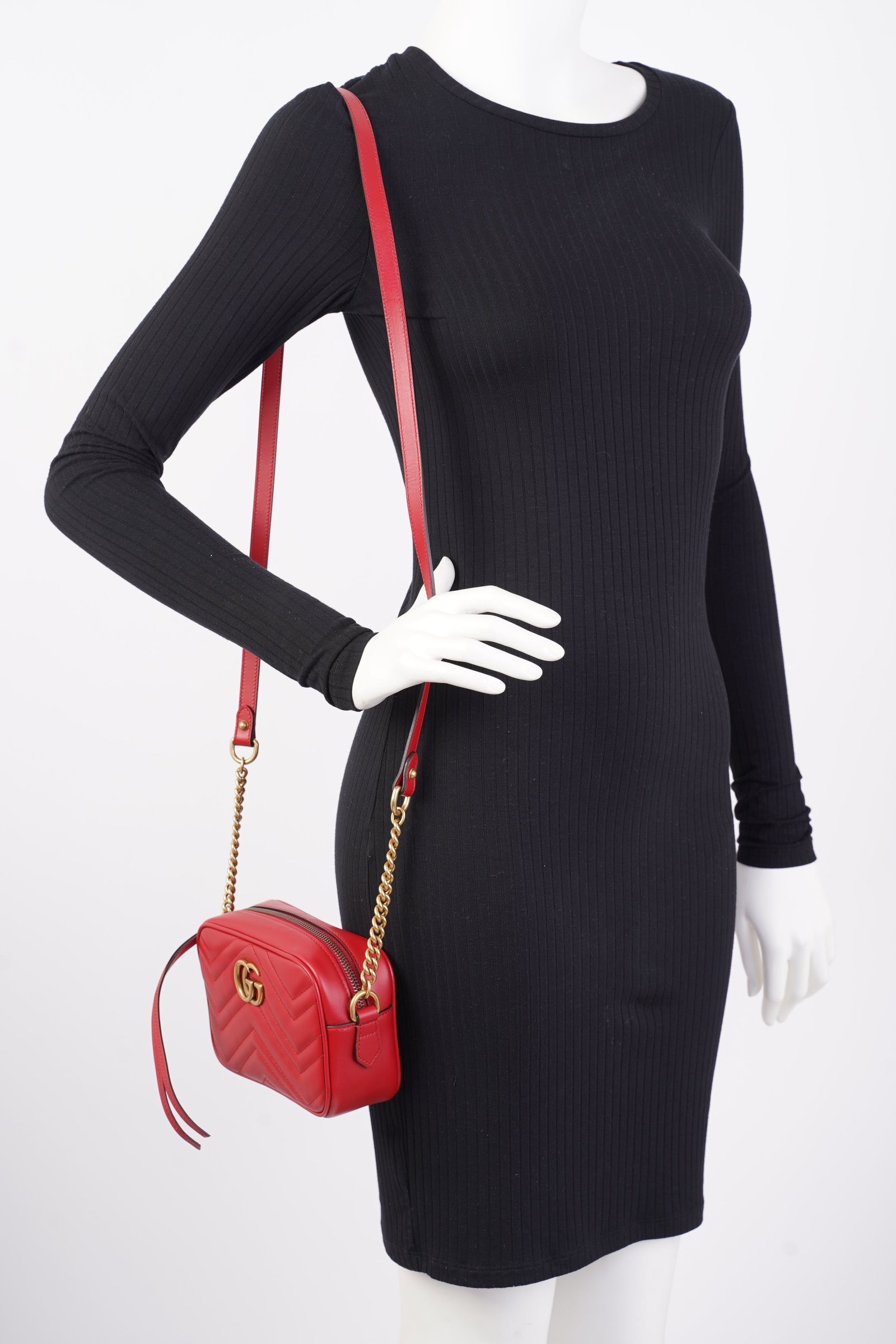 Gucci Marmont Zip Red Matelasse Leather Mini | AlmaBagz