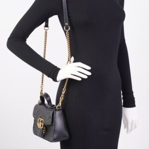 Gucci GG Marmont Mini Top Handle Black Matelasse Leather | AlmaBagz
