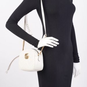Gucci Marmont Zip White Matelasse Leather Small | AlmaBagz