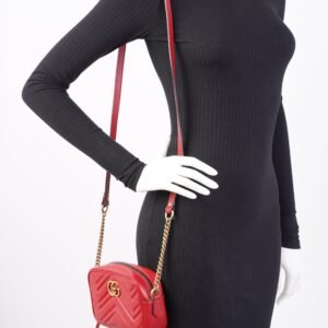 Gucci Marmont Zip Bag Red / Gold Matelasse Leather Mini | AlmaBagz
