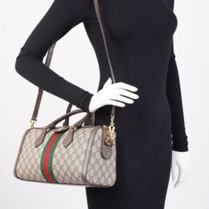 Gucci GG Ophidia Duffle Supreme / Green / Red Coated Canvas | AlmaBagz