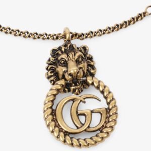 Gucci GG Lion Necklace Antique Gold Base Metal | AlmaBagz