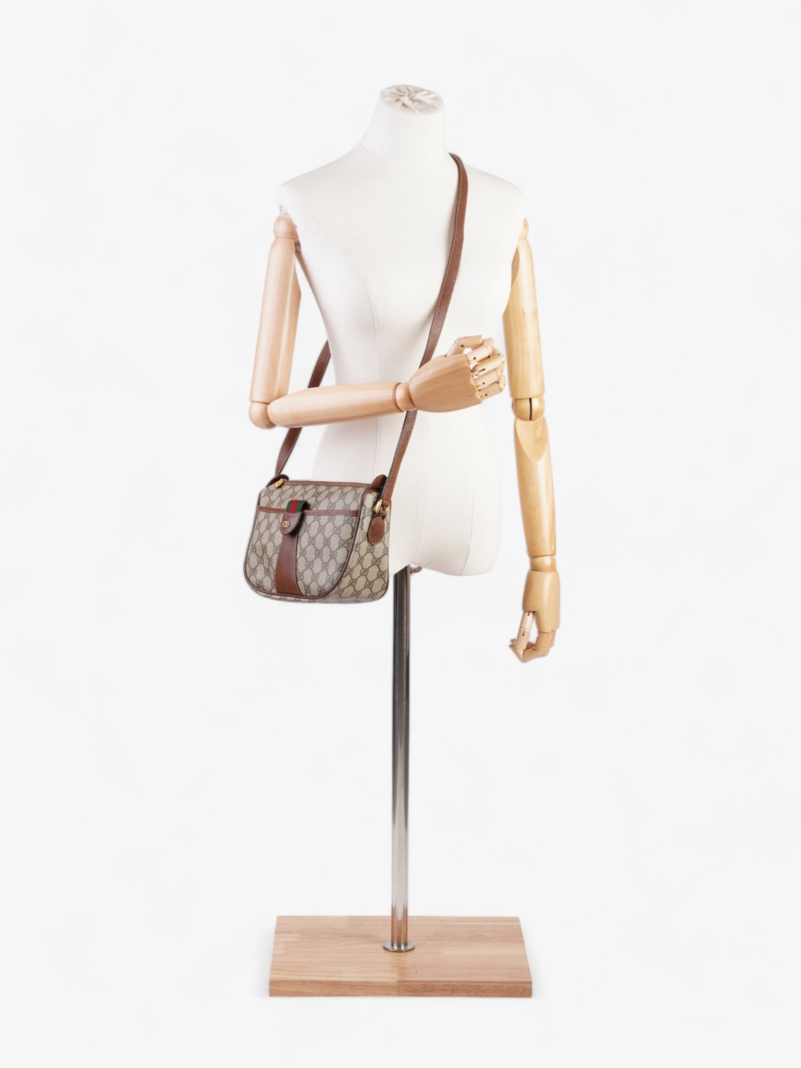 Gucci Old Gucci Sherry Line PVC & leather Shoulder bag Brown 001・58・6177 Supreme Print Coated Canvas | AlmaBagz