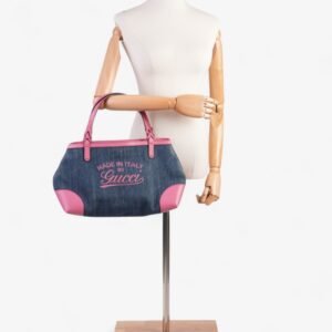 Gucci Craft Gucci Logo Tote Bag Blue / Pink Denim | AlmaBagz