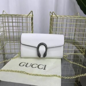 Gucci Women's Cross Body Bag - Authentic Design with Logo, Long Chain (White) | AlmaBagz