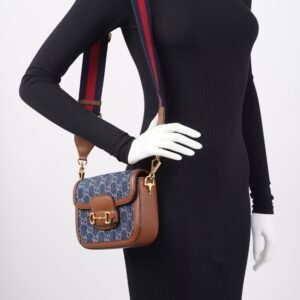 Gucci Horsebit 1955 Mini Bag Denim / Brown Leather | AlmaBagz