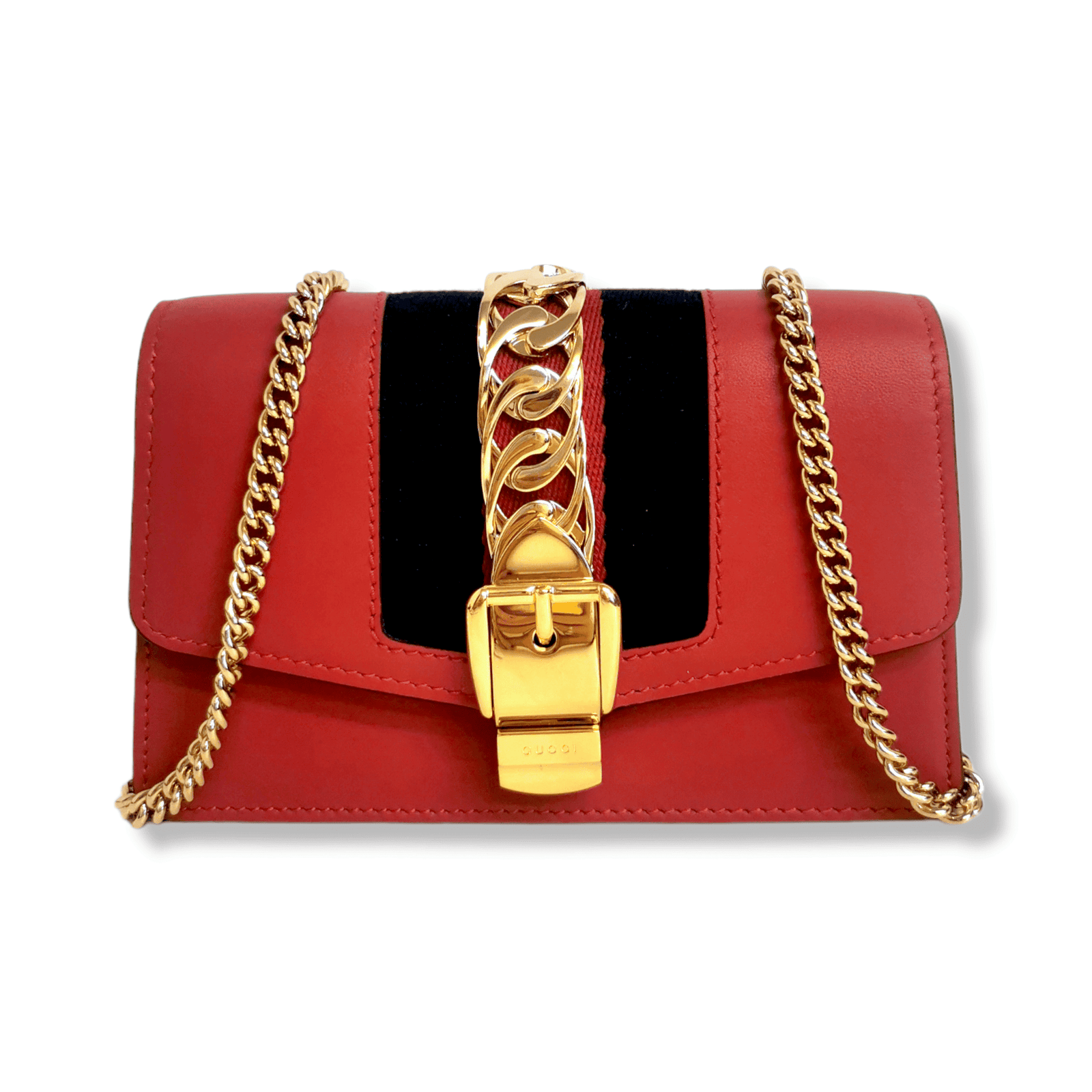 Gucci Sylvie Crossbody Bag Super Mini Red Leather Gold | AlmaBagz
