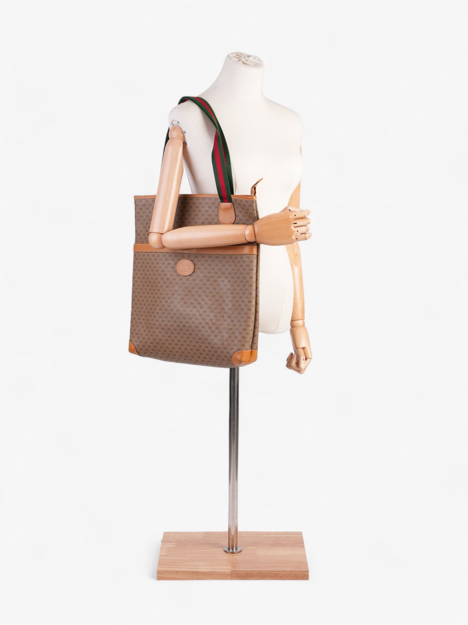 Gucci Vintage Supreme Tote Light Brown / Green And Red Web Coated Canvas | AlmaBagz