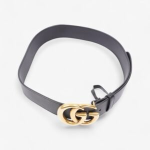 Gucci GG Marmont Wide Belt Blackk / Gold Leather 75cm / 30" | AlmaBagz
