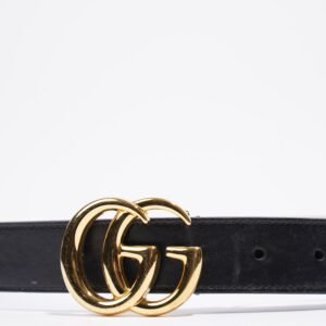 Gucci GG Marmont Belt With Shiny Buckle Black Leather 85cm 34'' | AlmaBagz