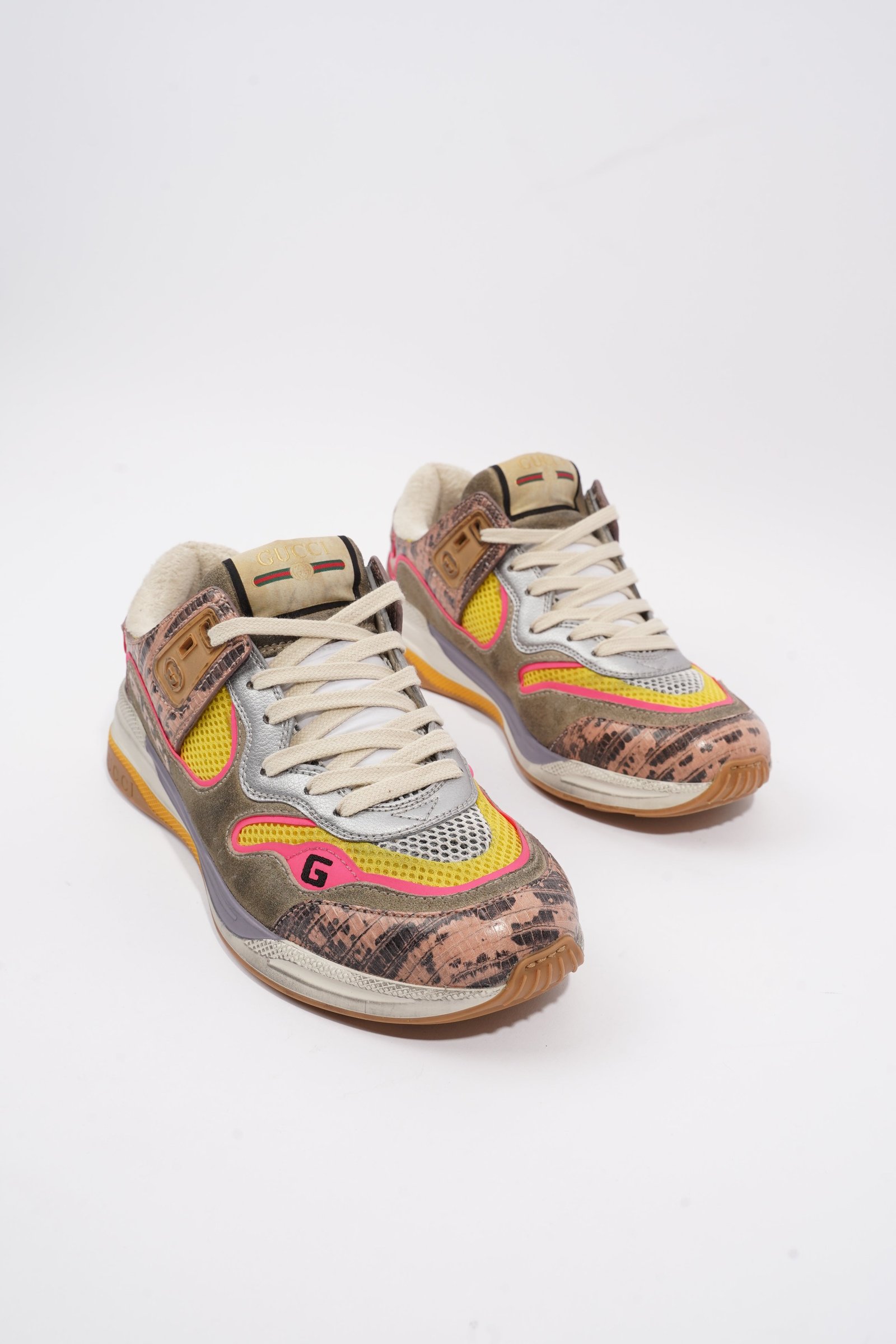 Gucci Ultrapace Sneaker Grey / Yellow / Pink Suede EU 37.5 / UK 4.5 | AlmaBagz