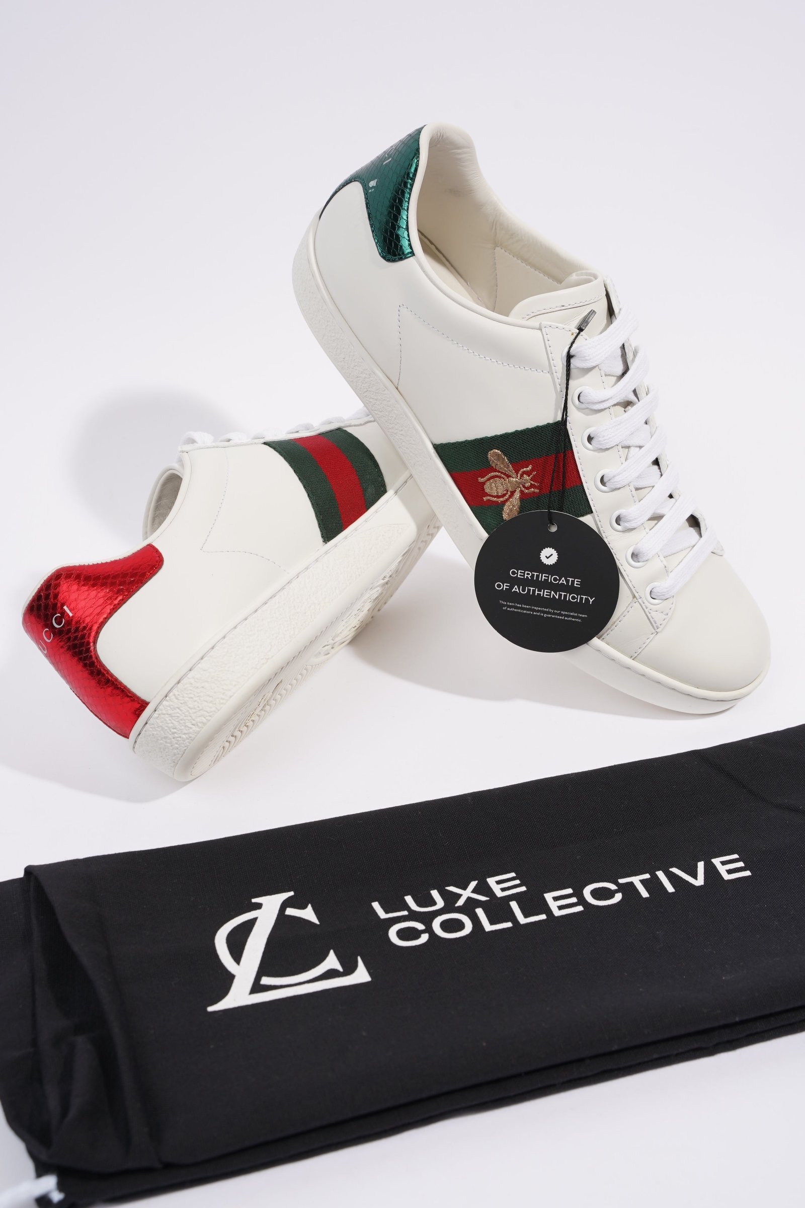Gucci Ace Embroidered Bee White / Red / Green Leather EU 39 UK 6 | AlmaBagz - Image 9