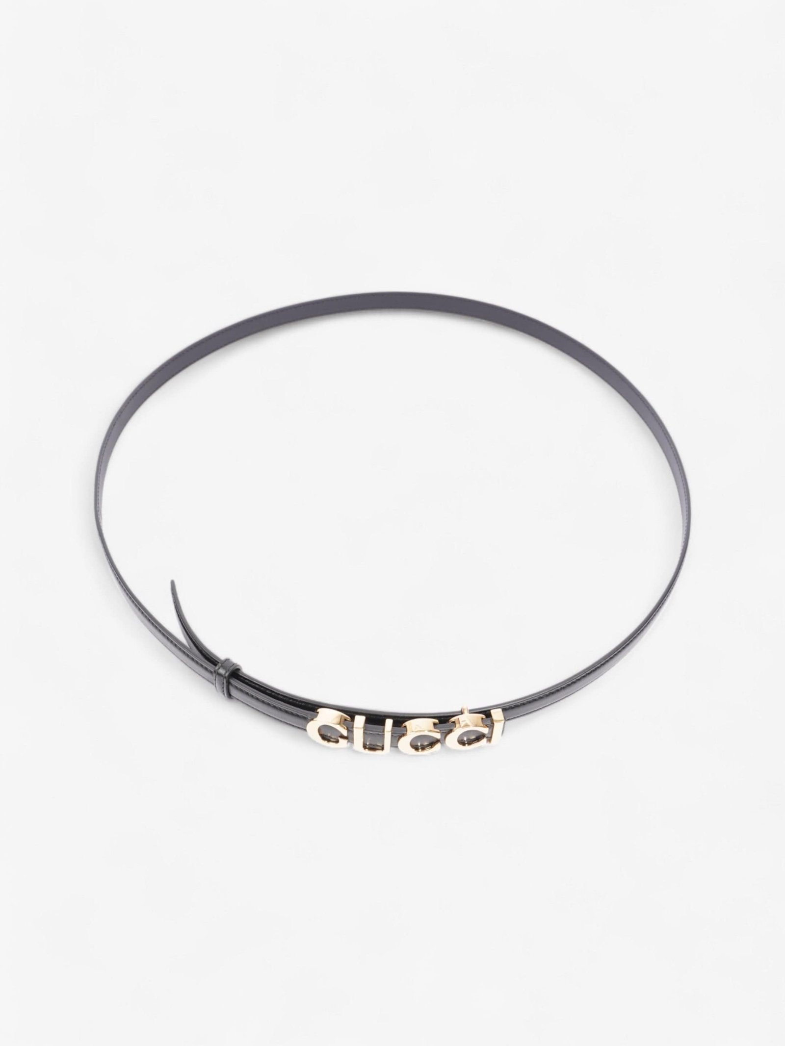 Gucci Buckle Thin Belt Black / Gold Leather 105cm / 42" | AlmaBagz