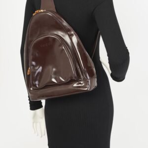 Gucci Bamboo Sling Bag Brown Patent Leather | AlmaBagz