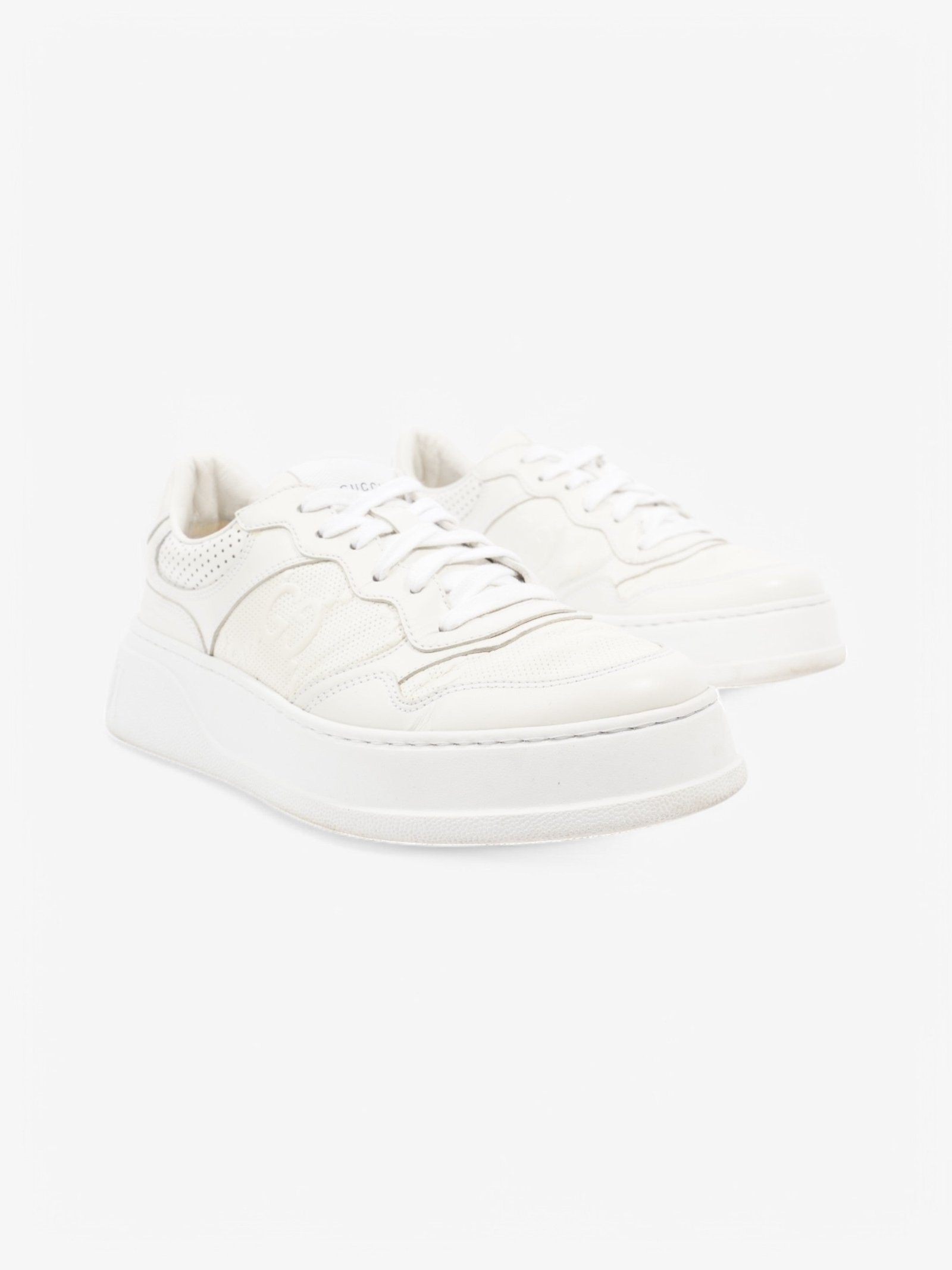 Gucci GG Embossed Chunky Sneakers White Leather EU 41 UK 7 | AlmaBagz