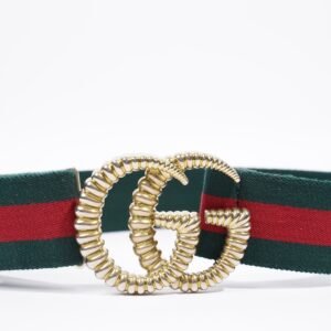 Gucci Elastic Torchon Double G Buckle Belt Red / Green Elastic 70cm 28" | AlmaBagz