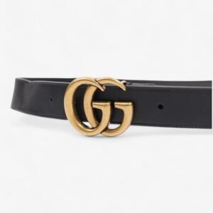 Gucci GG Marmont Belt Black / Gold Leather 85cm / 34" | AlmaBagz