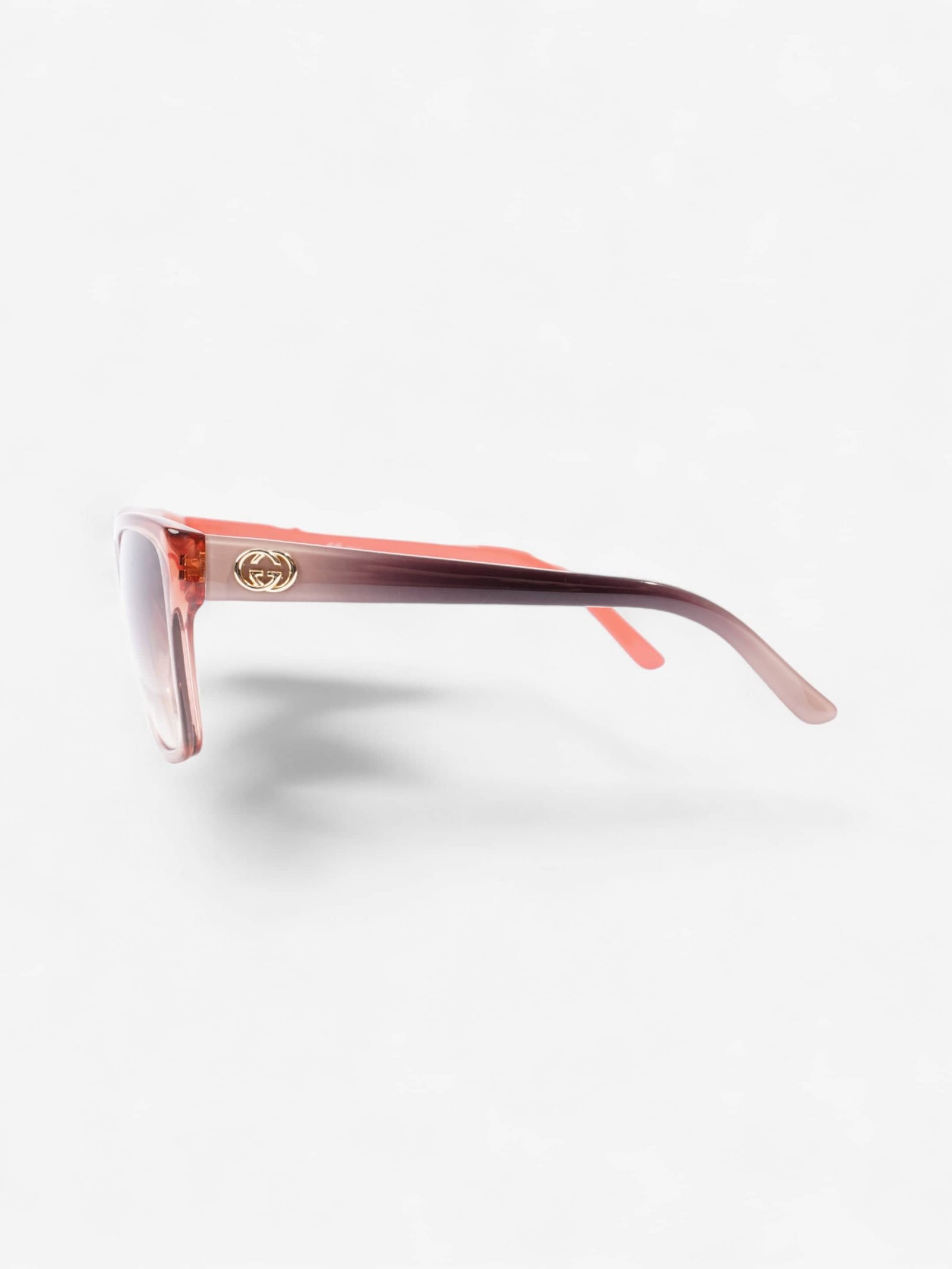Gucci Clear Frame Sunglasses Coral / Beige Acetate 135mm | AlmaBagz