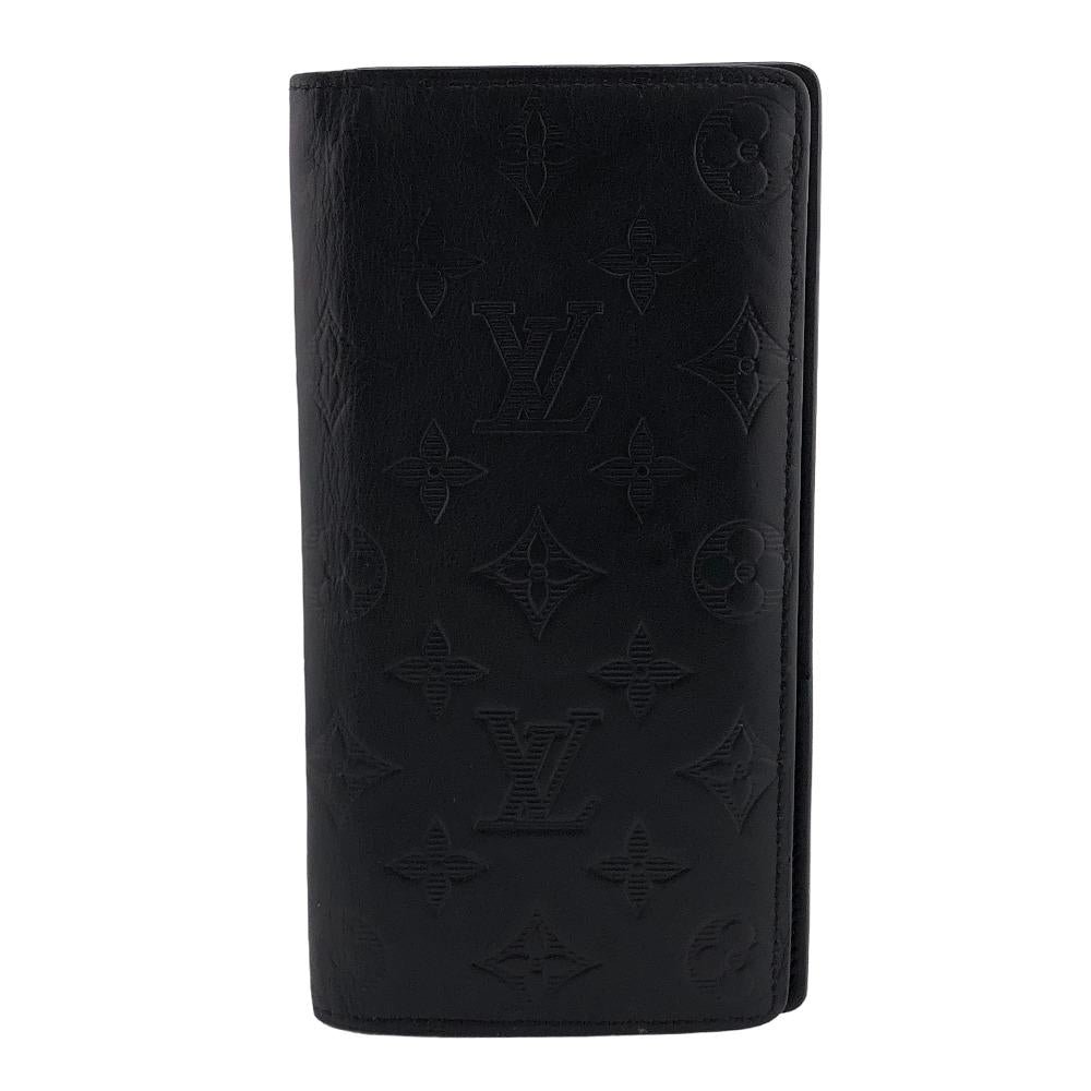 LOUIS VUITTON Long Wallet Purse M62900 leather black Monogram shadow Portefeuille Brazza mens Used | AlmaBagz