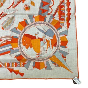 HERMES scarf Cashmere, Silk Orange L'OMBRELLE MAGIQUE Magic wand umbrella Caregean Women 140 Used | AlmaBagz