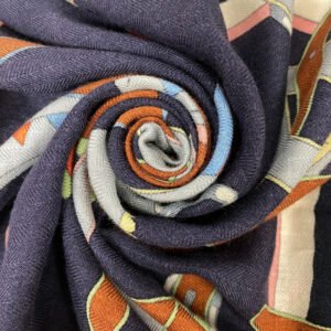 HERMES scarf Cashmere, Silk Navy Harnais en Rosace Harness rose window Caregean Women Used | AlmaBagz