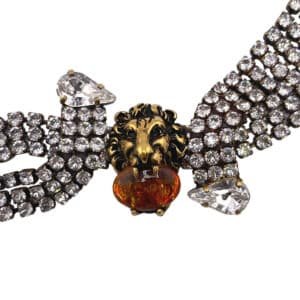 GUCCI choker Gold Plated gold Rhinestone Lion head Women Used | AlmaBagz