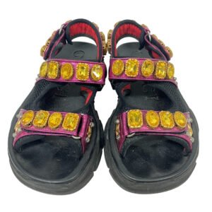 GUCCI Sandals leather black Studs Velcro fabric Flash trek Women Used | AlmaBagz