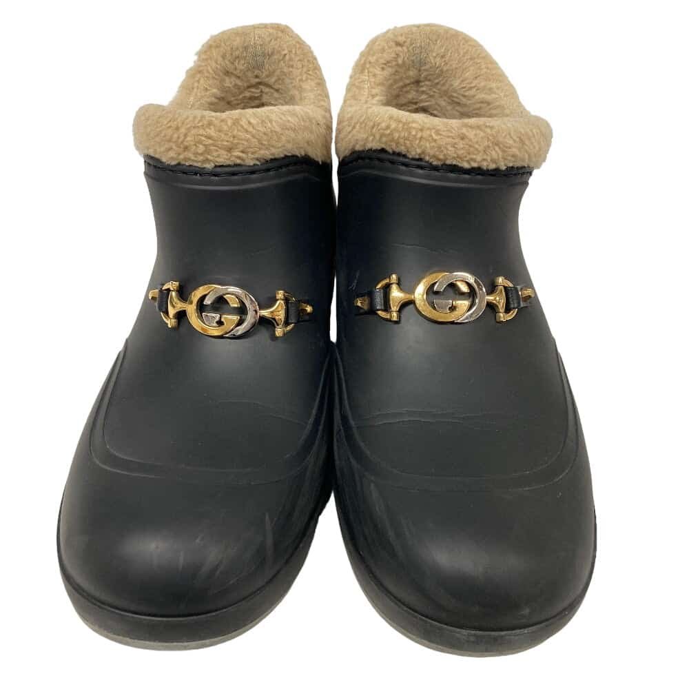 GUCCI boots Rubber, Mouton black Short boots 8 Horsebit Boa Interlocking G mens 8 Used | AlmaBagz