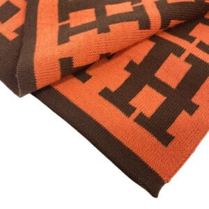 HERMES Scarf cashmere Brown logo | AlmaBagz