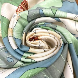 HERMES scarf silk Brown Carre90 FLEURS DE LOTUS Lotus flower | AlmaBagz