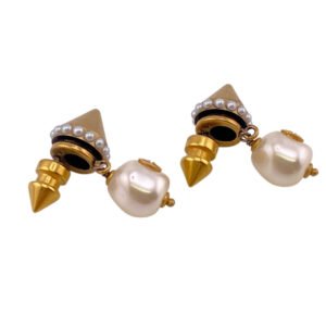 GUCCI Pierce Gold Plated, Faux Pearl gold Interlocking G Women Used | AlmaBagz
