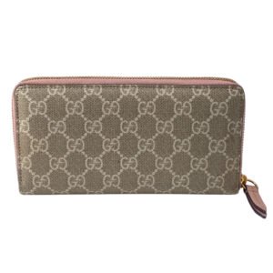 GUCCI Long Wallet Purse 456117 Calfskin Dusty Pink Zip Around GG Marmont GG Supreme Women Used | AlmaBagz