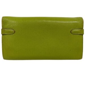 HERMES Long Wallet Purse leather Chevre Anise Green Turn lock Kelly wallet Women Used | AlmaBagz