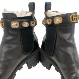 GUCCI boots 550036 leather black GG Marmont Velcro Strap Jewel 37 | AlmaBagz