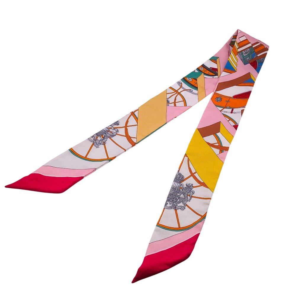 HERMES scarf silk pink SPRINGS SPRINGS 063932S Twilly | AlmaBagz
