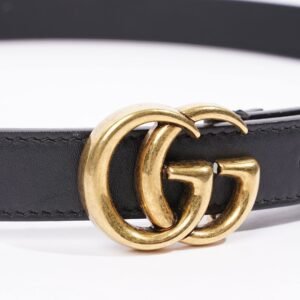 Gucci GG Marmont Belt Black / Gold Leather 75cm / 30" | AlmaBagz