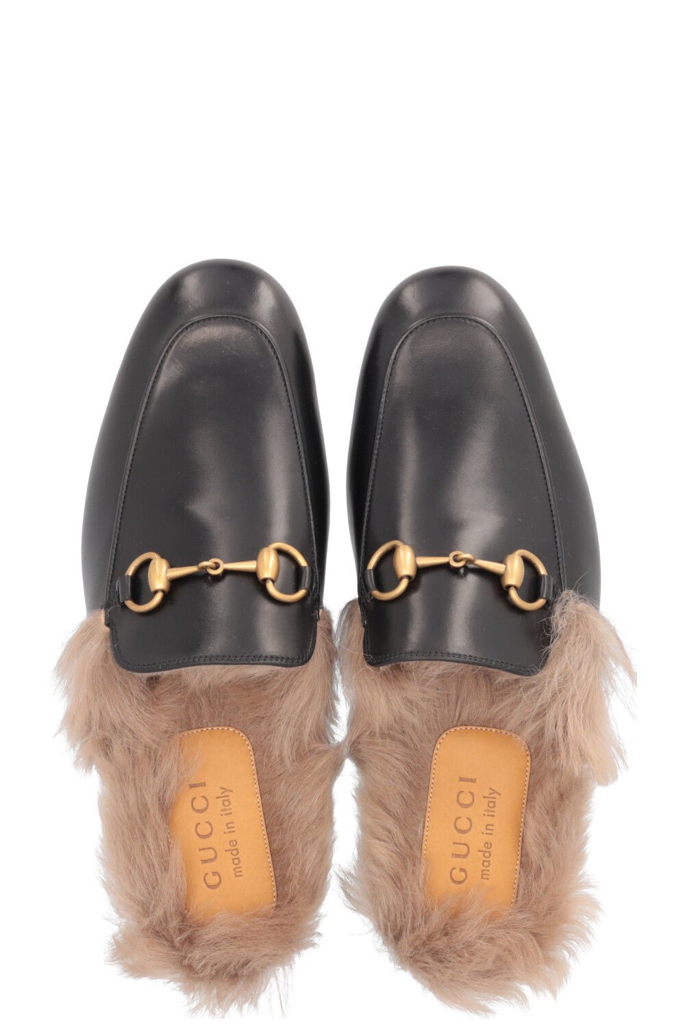 GUCCI Fur Princetown Mules Black Leather | AlmaBagz