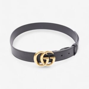 Gucci GG Marmont Belt Black / Gold Leather 80cm / 32" | AlmaBagz