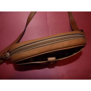 Gucci Vintage unique, RARE, camel leather & black micro Guccissima print canvas, top zip, 'camera bag' style, cross body | AlmaBagz