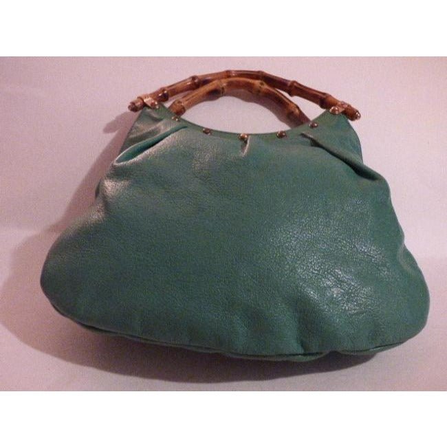 Gucci Vintage Teal Green Leather With Bamboo Handles Tote | AlmaBagz