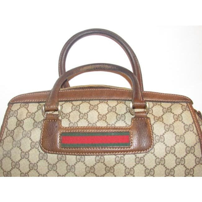 Gucci Supreme Brown Large G Logo Print Coated Canvas And Brown Leather With Red And Green Stripe | AlmaBagz