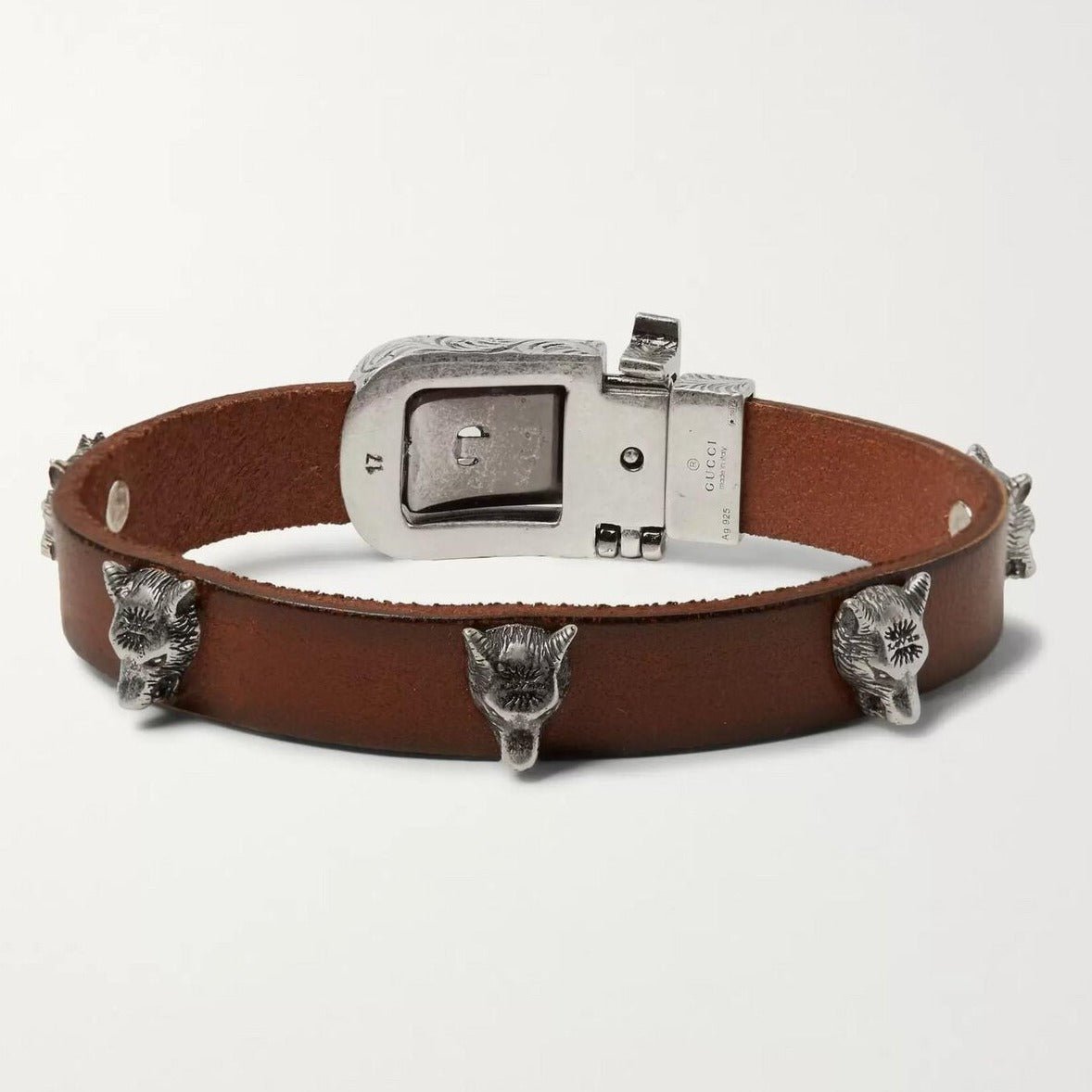 Gucci Anger Forest Wolf Head Leather Bracelet in Brown | AlmaBagz - Image 3